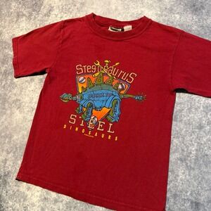 Vintage Bugle Boy Kids Stegosaurus Dinosaurs Red T Shirt Size XS 2000